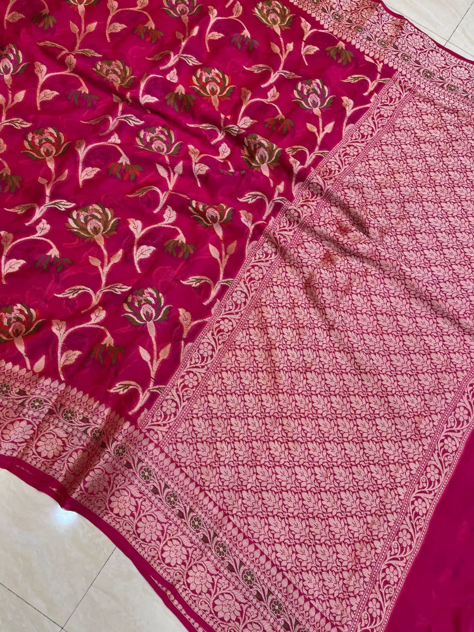 Pink Meenakari work Banarasi Silk Saree - Alna Apparels