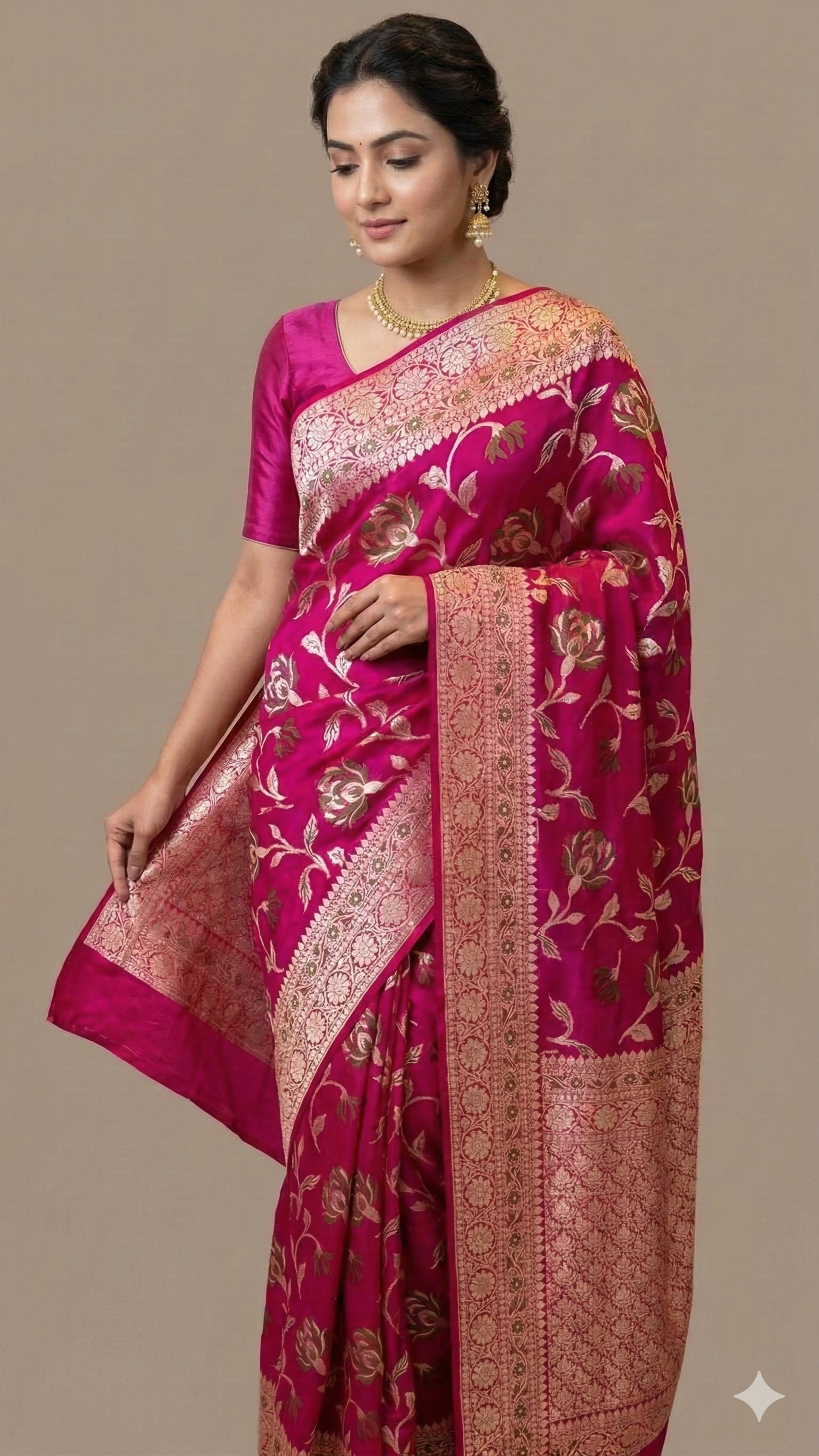 Pink Meenakari work Banarasi Silk Saree Alna Apparels