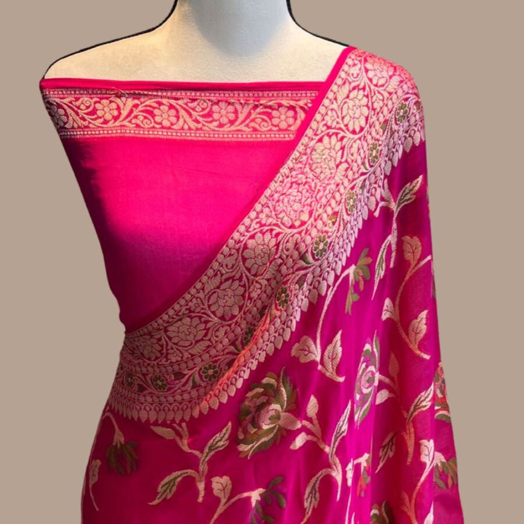 Pink Meenakari work Banarasi Silk Saree - Alna Apparels