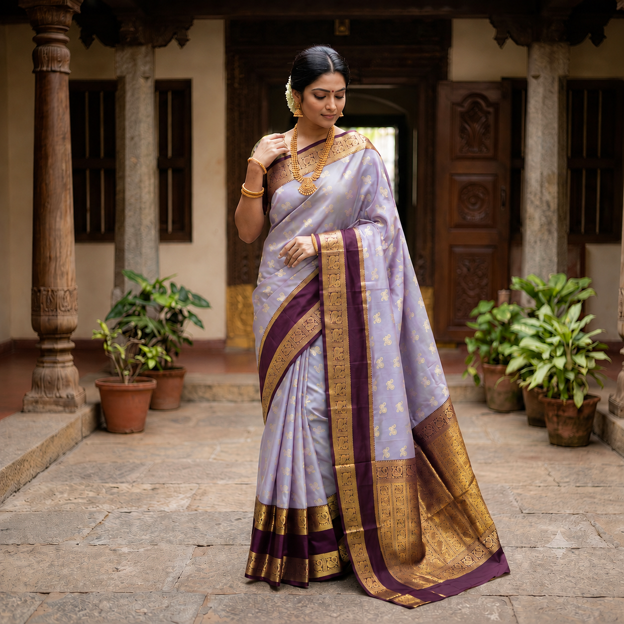 Purple Banarasi Semi Kathan Silk Saree Alna Apparels