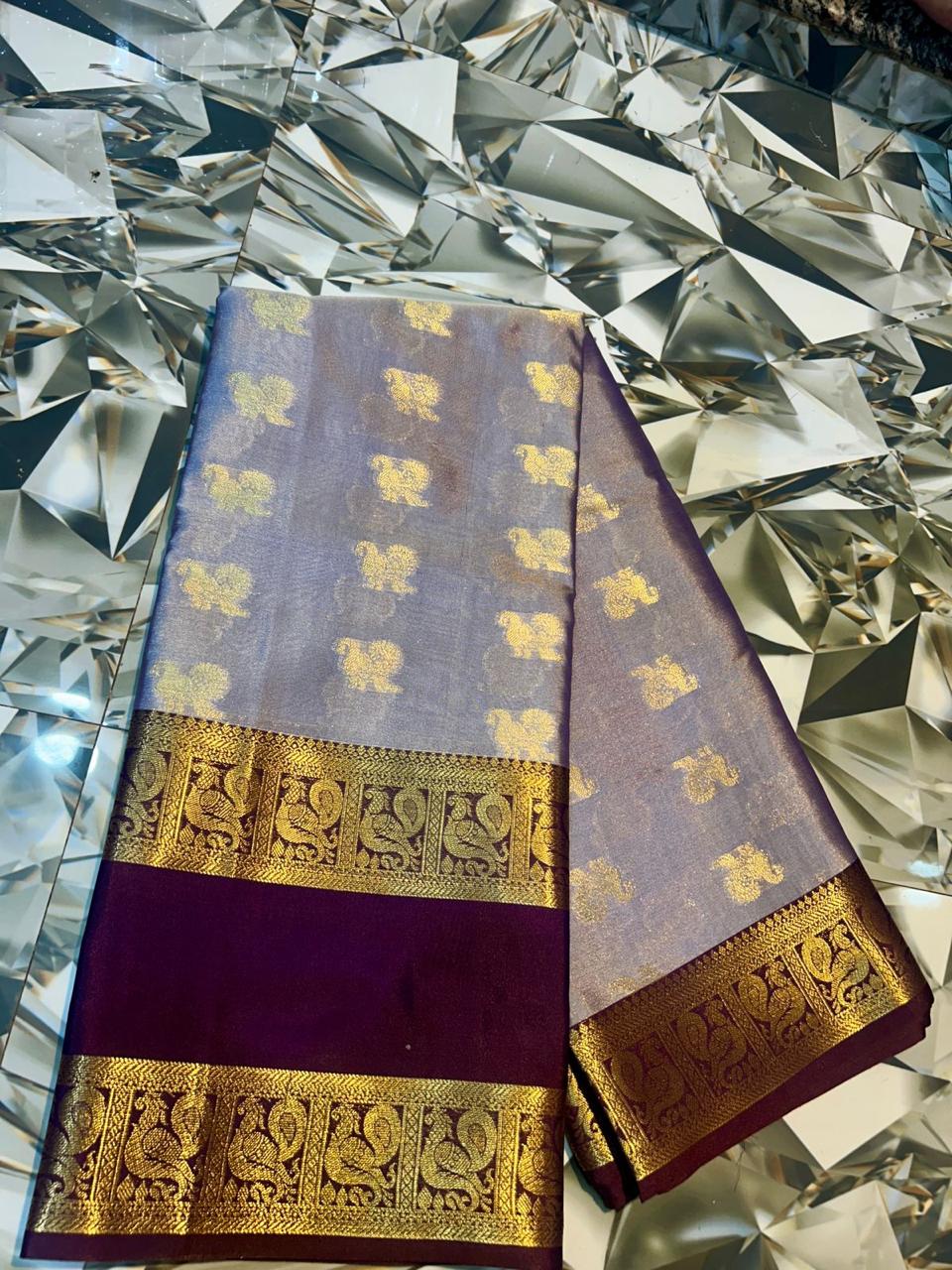 Purple Banarasi Semi Kathan Silk Saree Alna Apparels