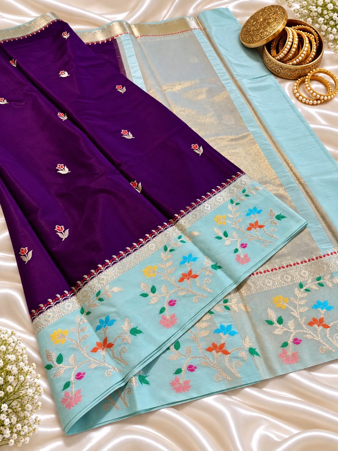 Purple Banarasi Soft Silk Saree Alna Apparels