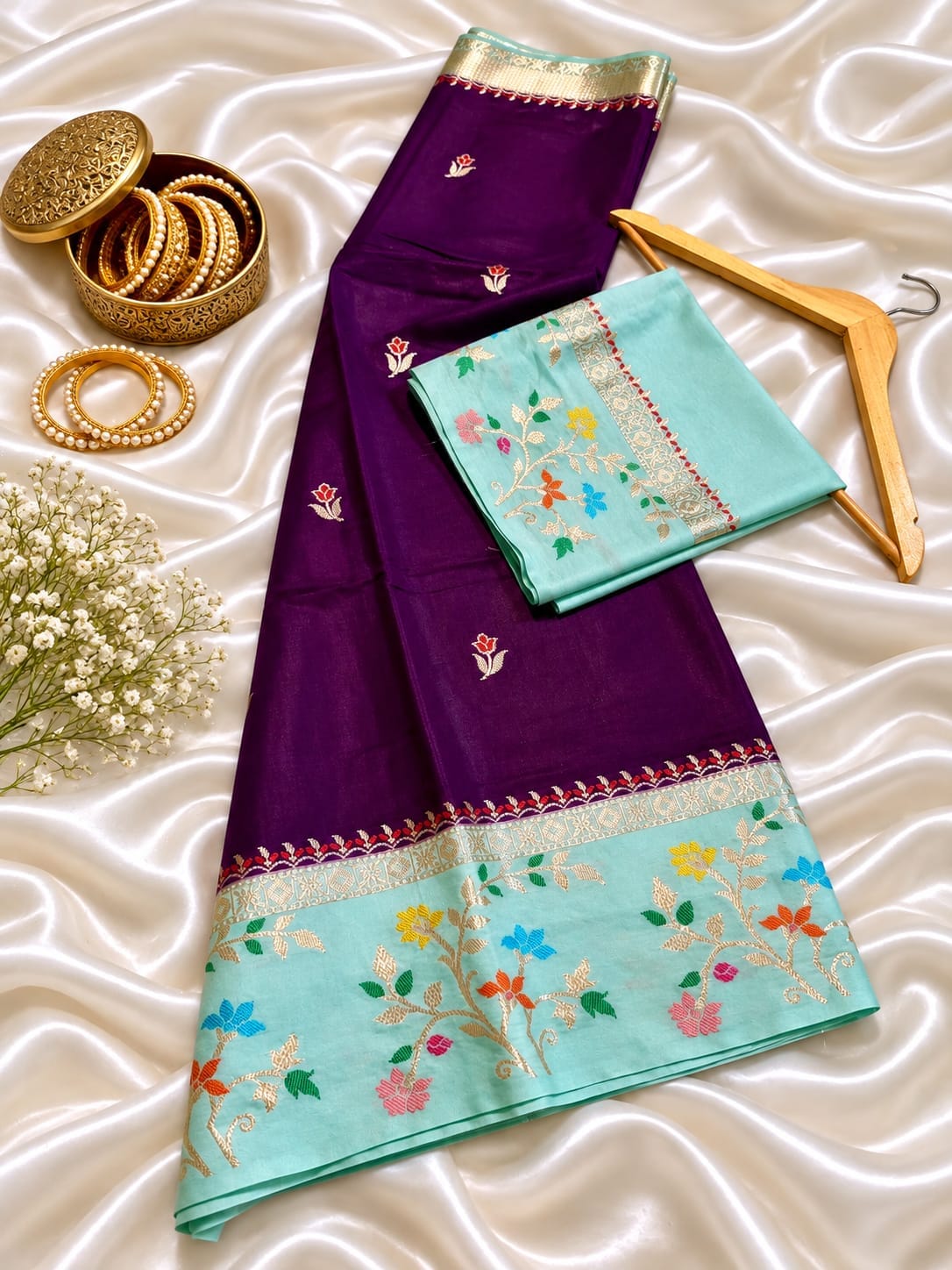 Purple Banarasi Soft Silk Saree Alna Apparels
