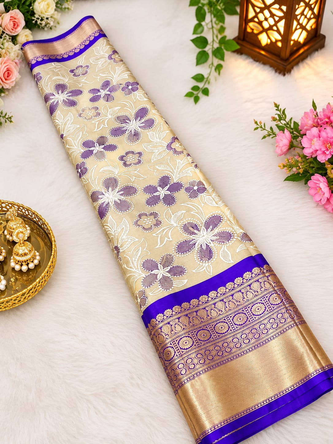 Purple Banarasi Semi Silk Saree With Beautiful Embroidery Work Alna Apparels