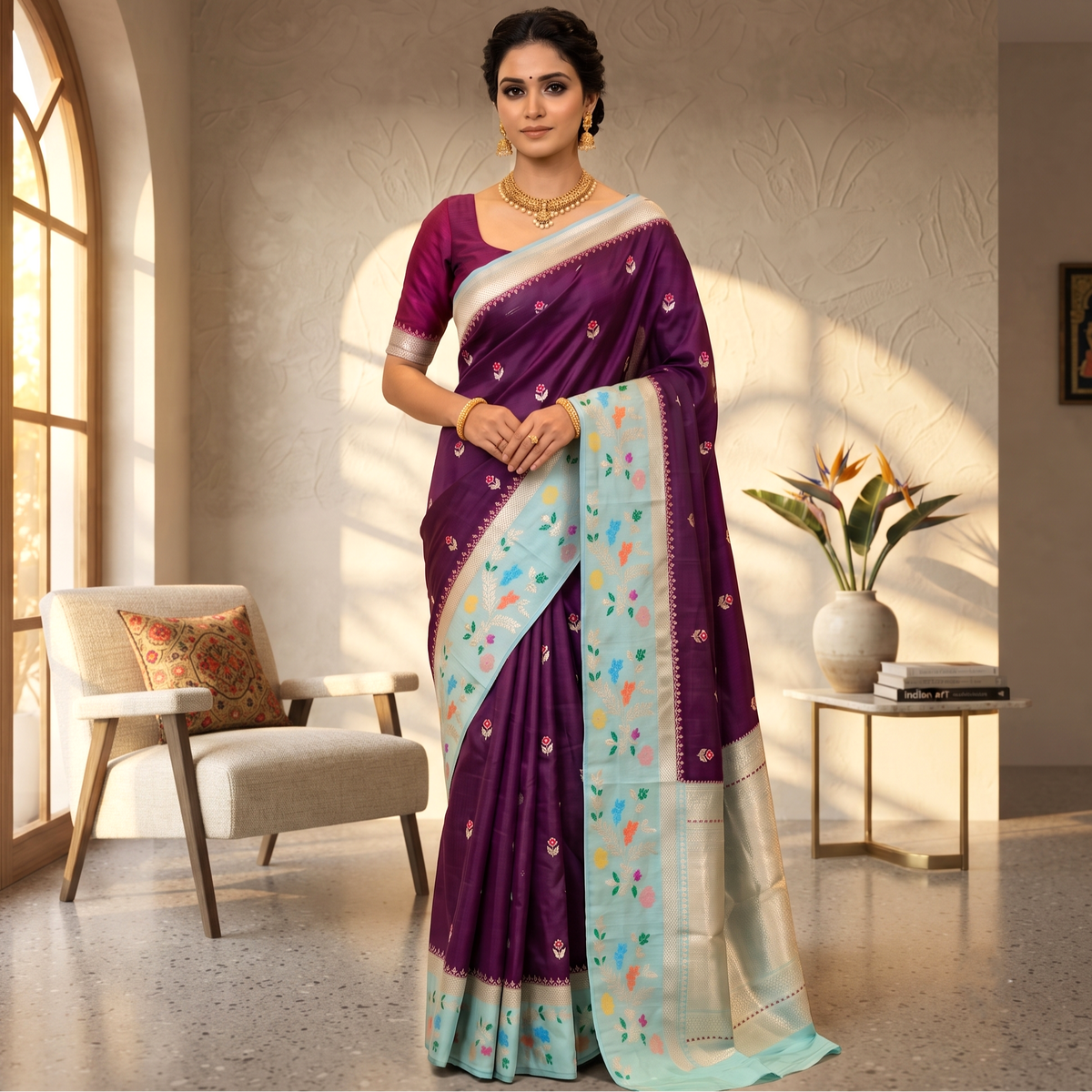 Purple Banarasi Soft Silk Saree Alna Apparels