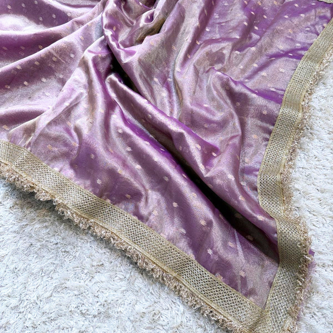 Purple Banarasi Tissue Silk Saree With Lace Work Alna Apparels