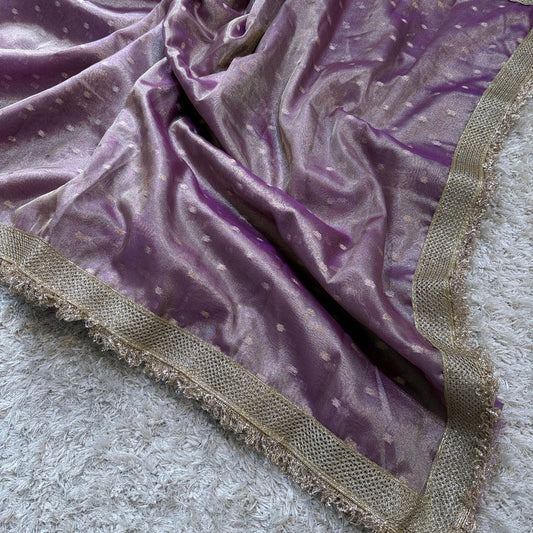 Purple Banarasi Tissue Silk Saree With Lace Work Alna Apparels