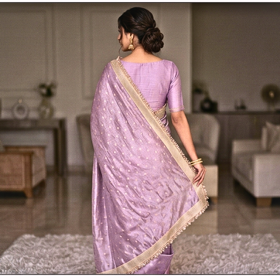 Purple Banarasi Tissue Silk Saree With Lace Work Alna Apparels
