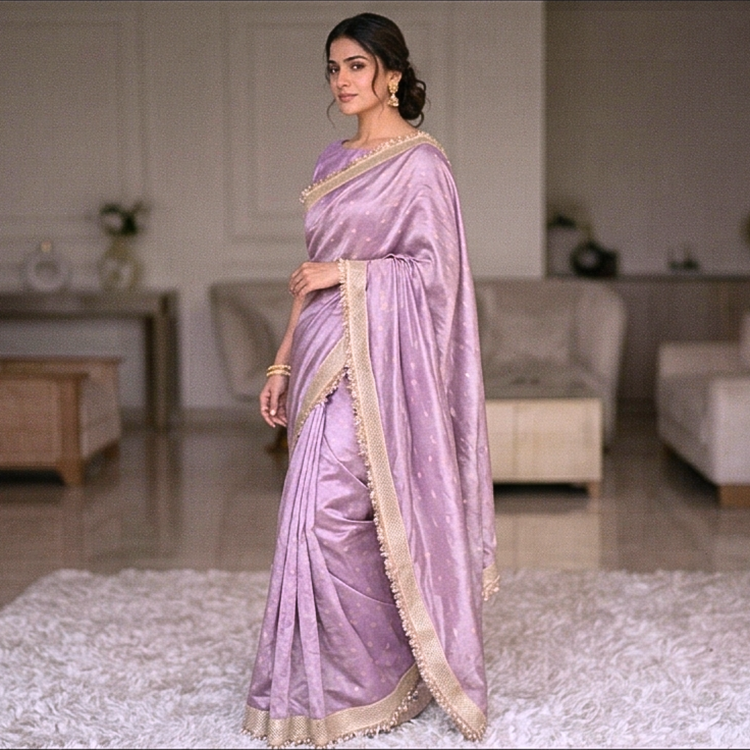 Purple Banarasi Tissue Silk Saree With Lace Work Alna Apparels