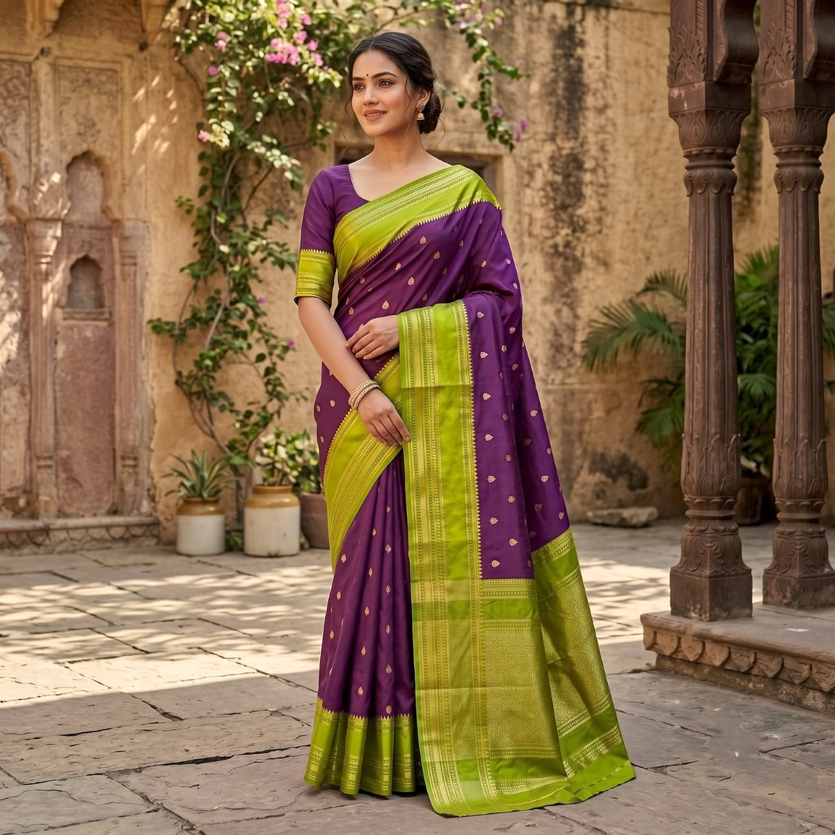 Purple Banarasi Warm Soft Silk Saree Alna Apparels