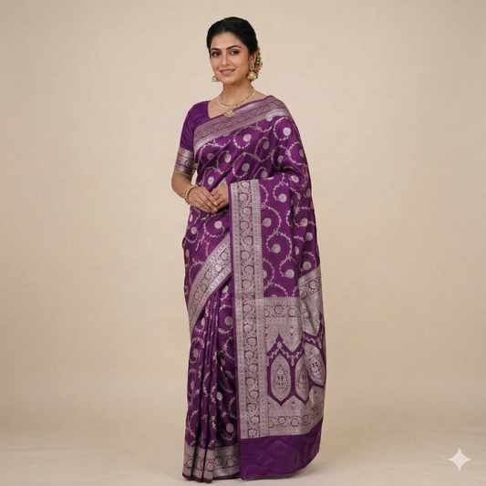 Purple Color Banarasi Mashru Silk Saree Alna Apparels