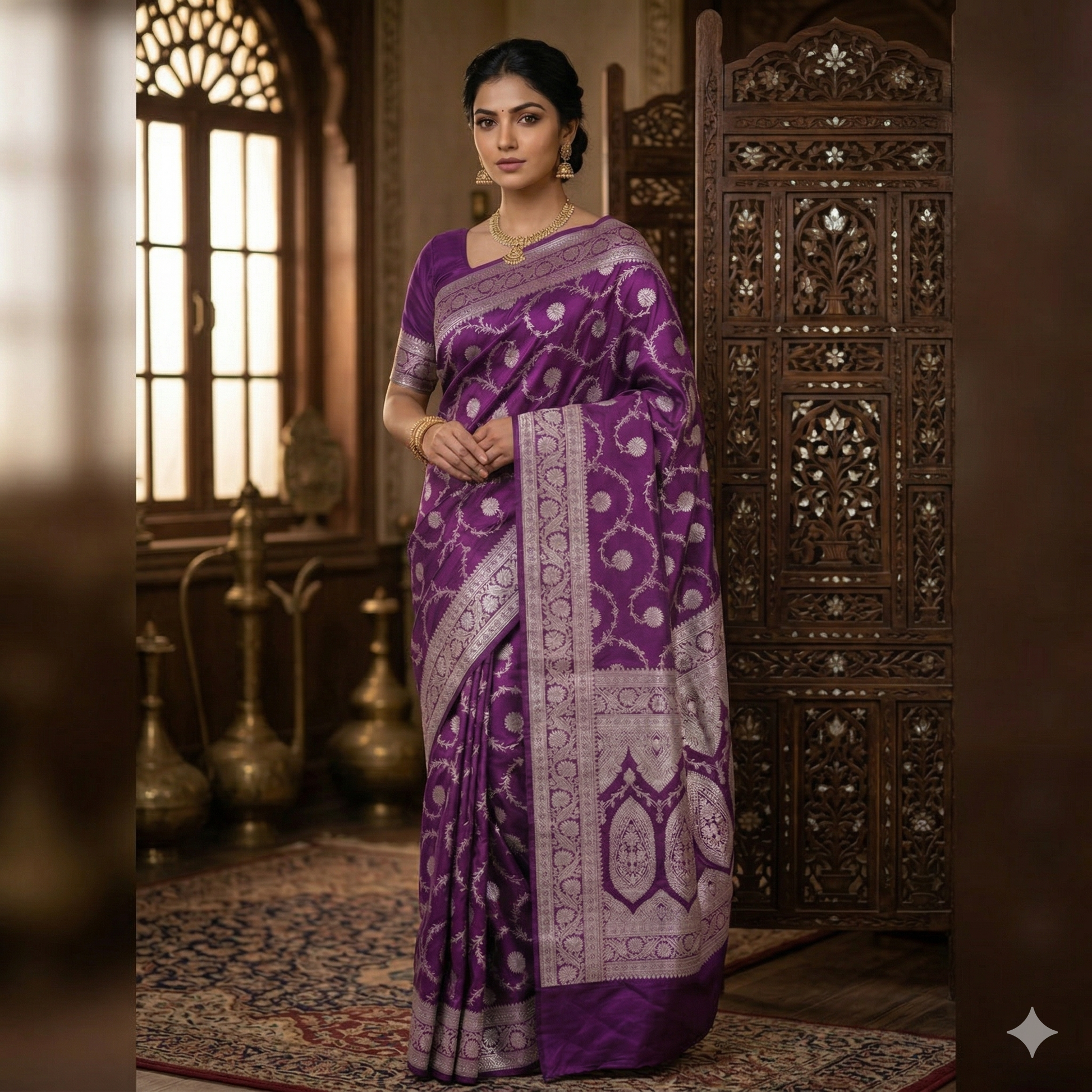 Purple Color Banarasi Mashru Silk Saree Alna Apparels