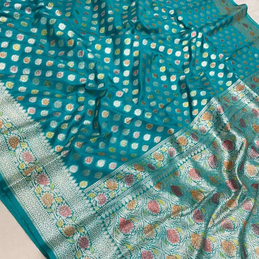 Rama Blue Banarasi Khaddi Georgette Silk Saree