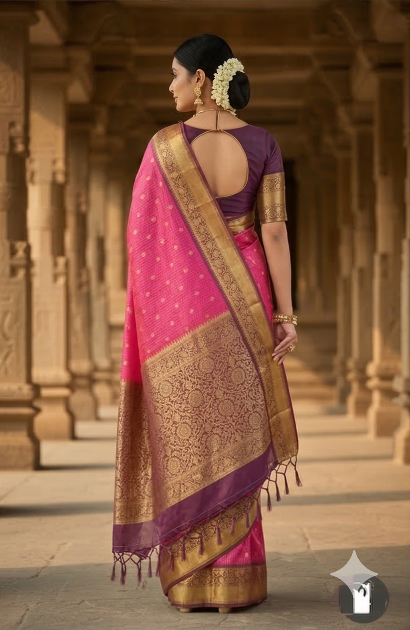Rani Pink Banarasi Kathan Soft Silk Saree Alna Apparels