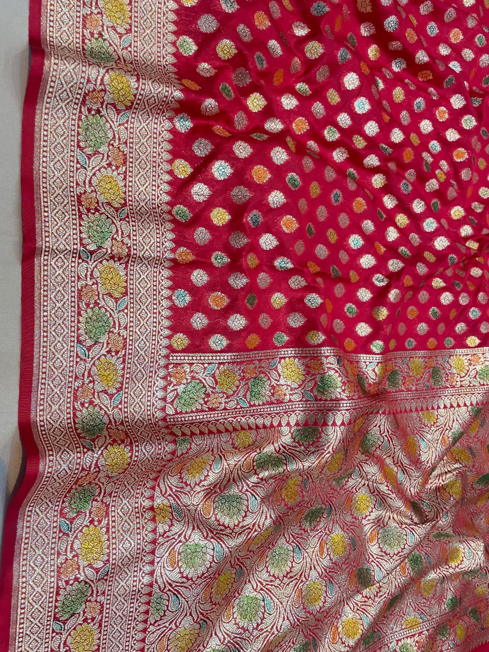 Red Banarasi Semi Khaddi Kathan Handloom Georgette Silk Saree - Alna Apparels