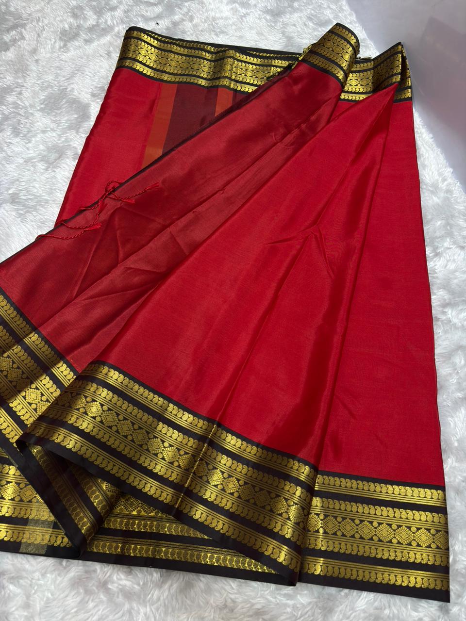 Red Color Banarasi Semi Katan Soft Silk Saree Alna Apparels