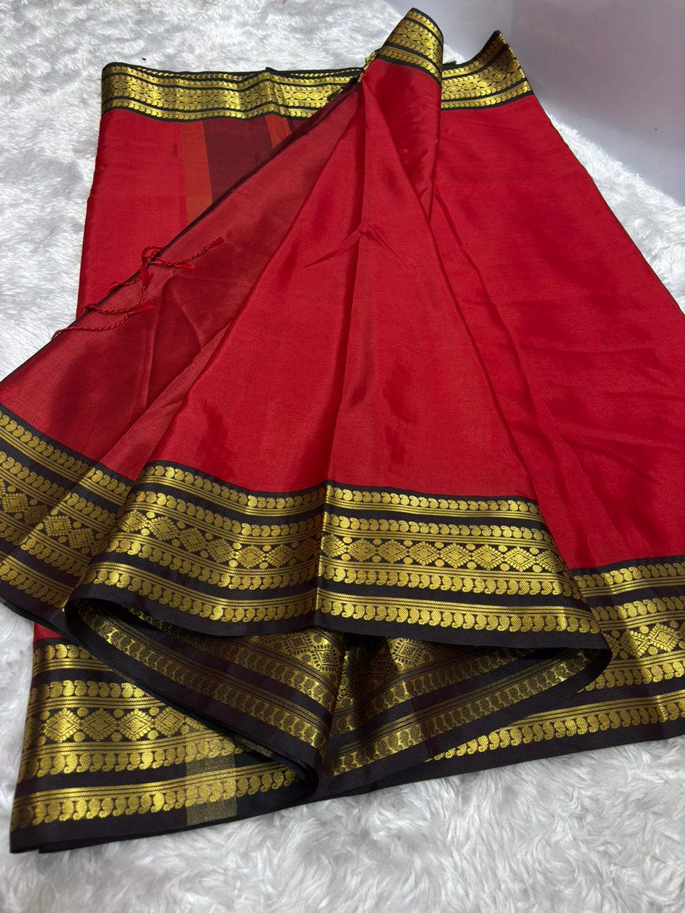 Red Color Banarasi Semi Katan Soft Silk Saree Alna Apparels