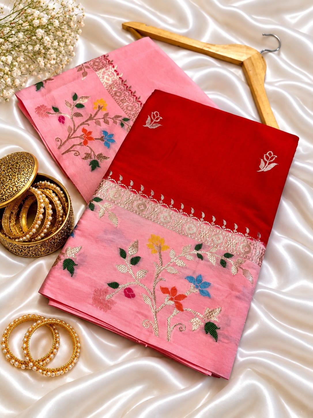 Red Banarasi Soft Silk Sraee Alna Apparels