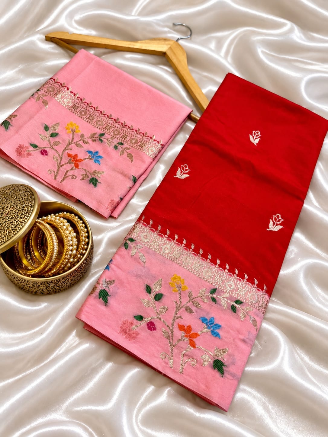 Red Banarasi Soft Silk Sraee Alna Apparels