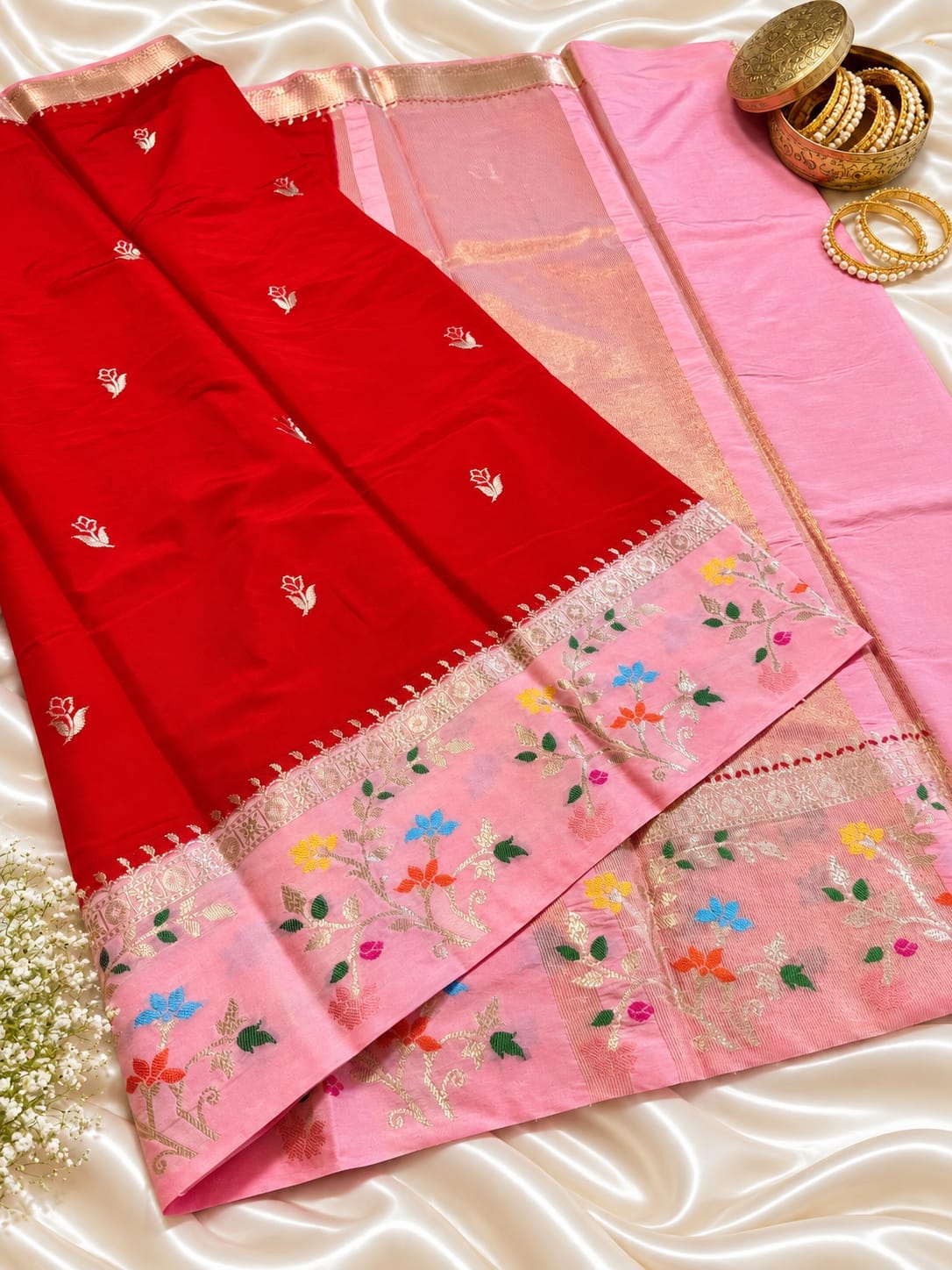 Red Banarasi Soft Silk Sraee Alna Apparels