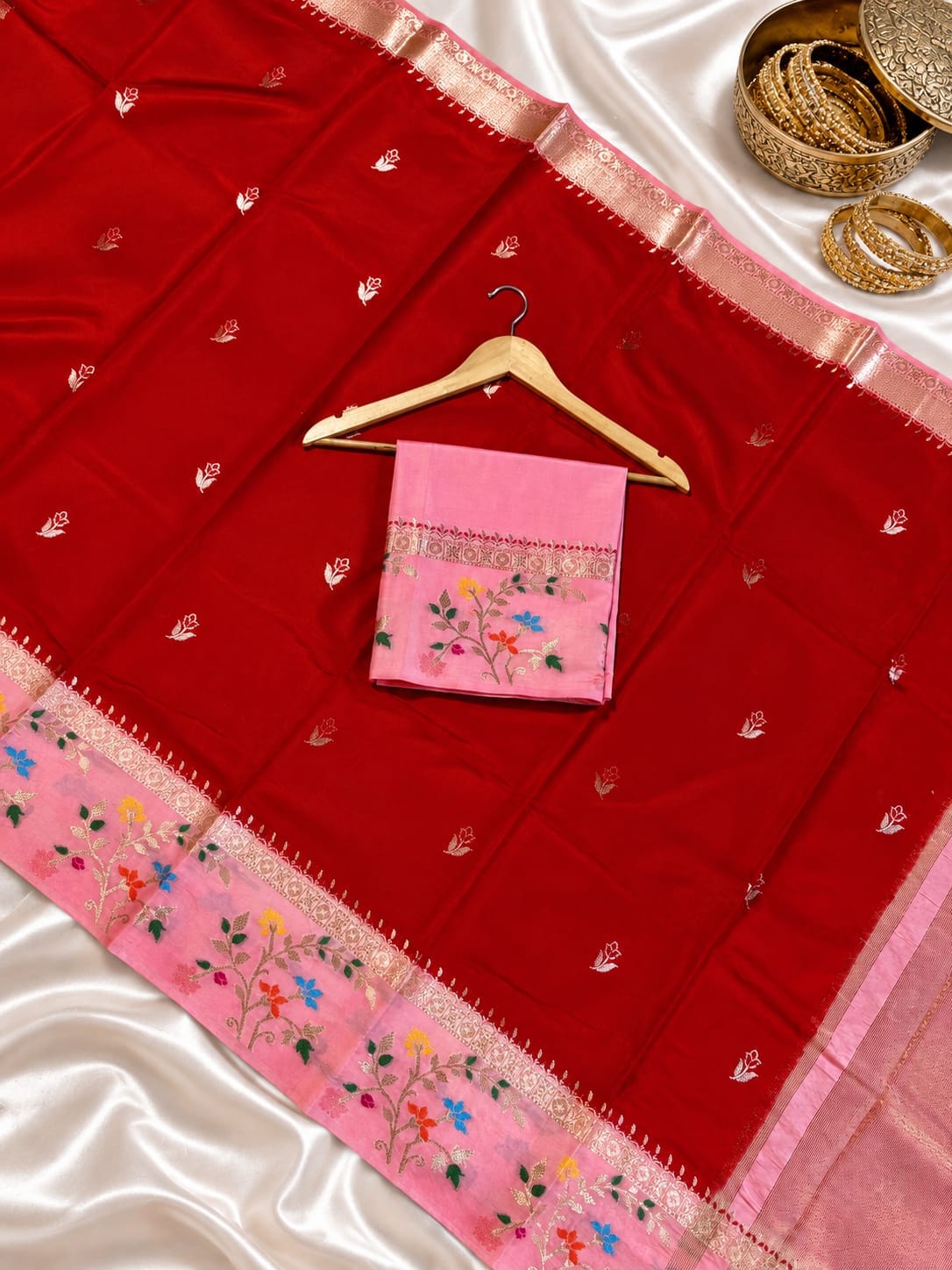 Red Banarasi Soft Silk Sraee Alna Apparels