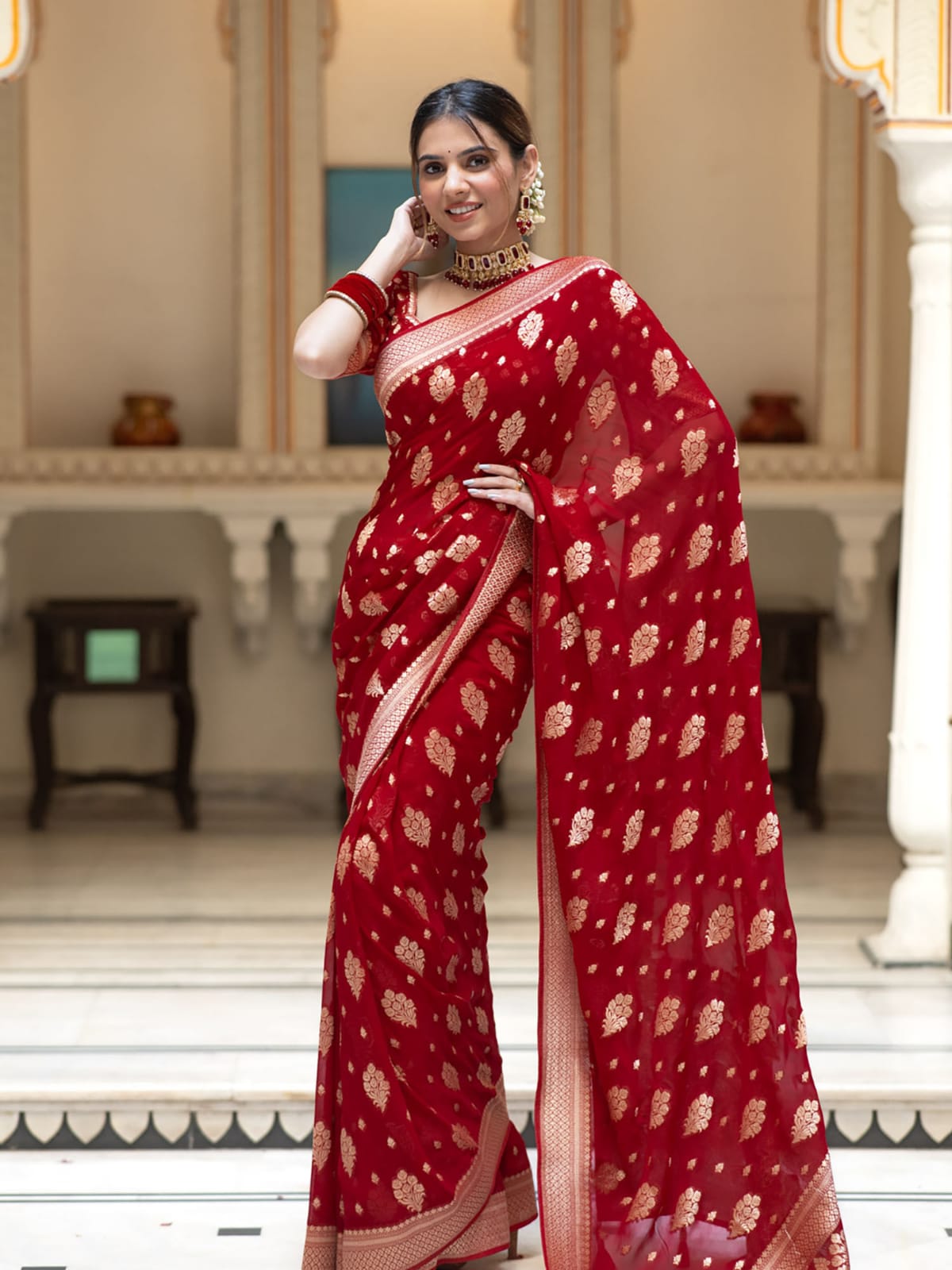 Red Banarasi Georgette Saree