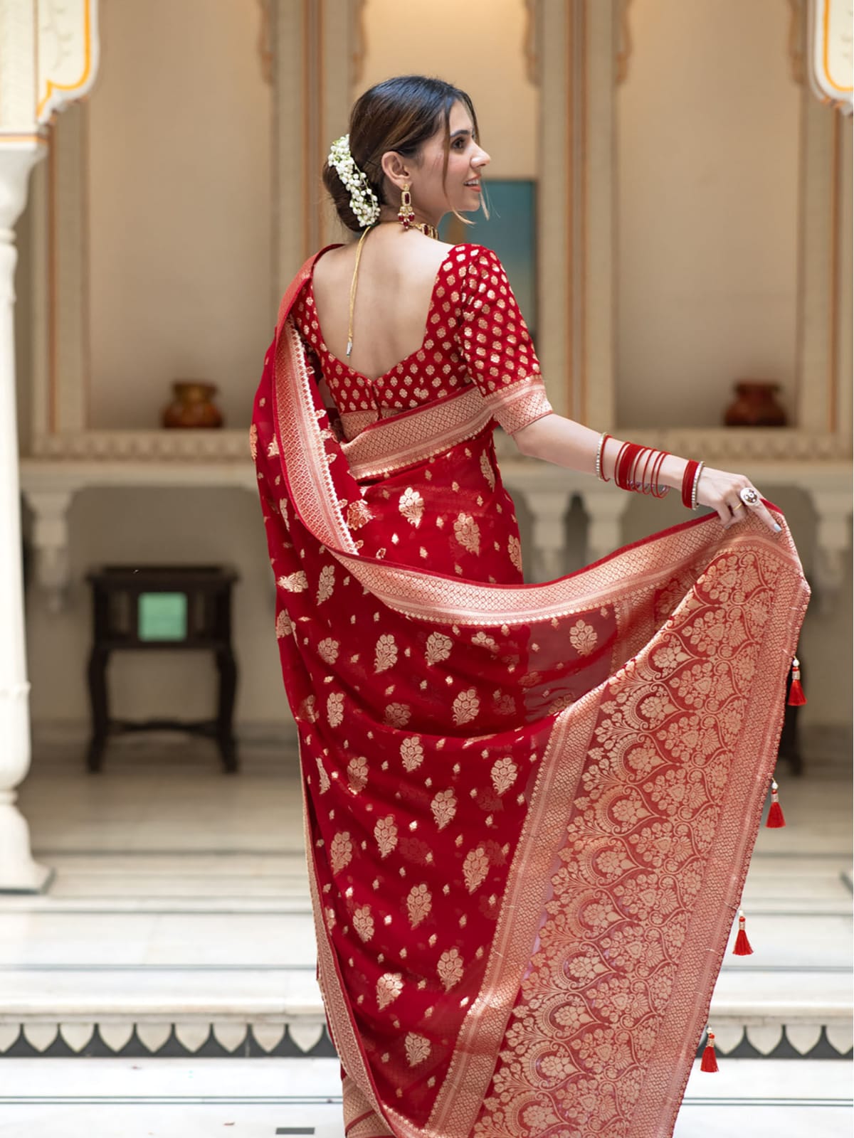 Red Banarasi Georgette Saree