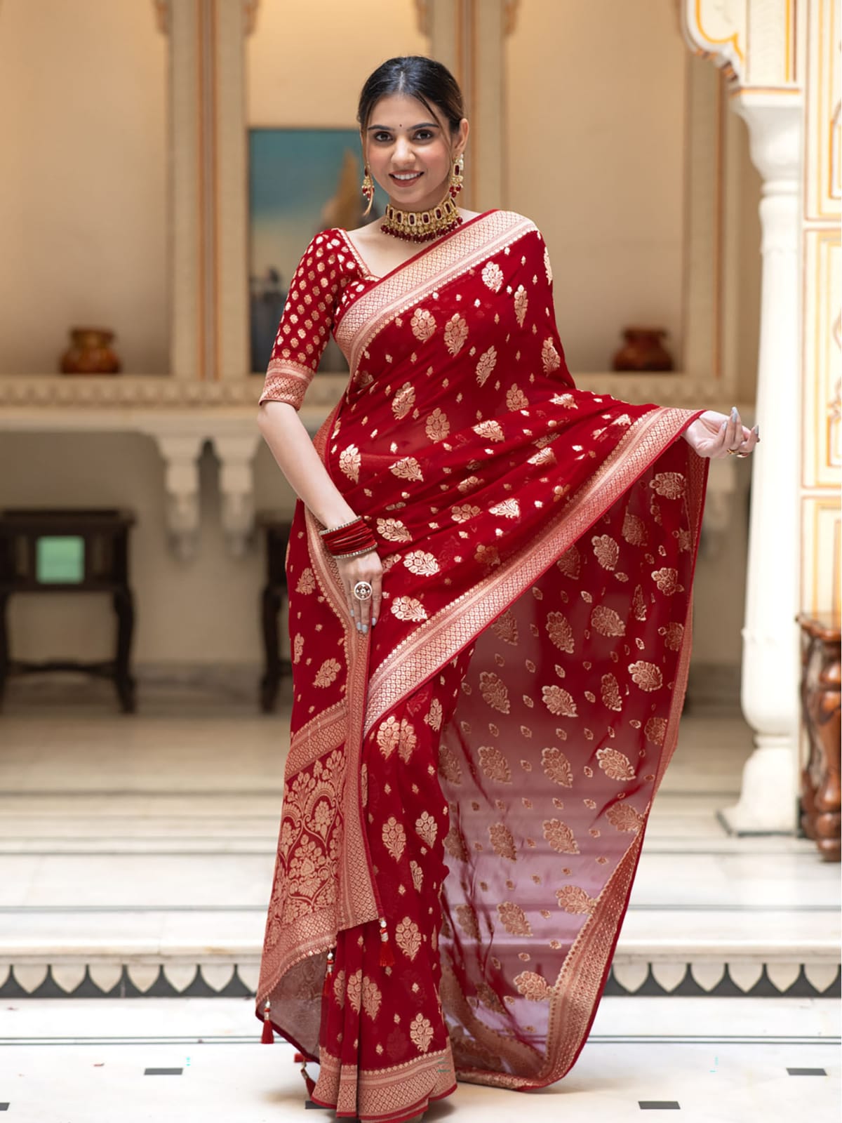 Red Banarasi Georgette Saree