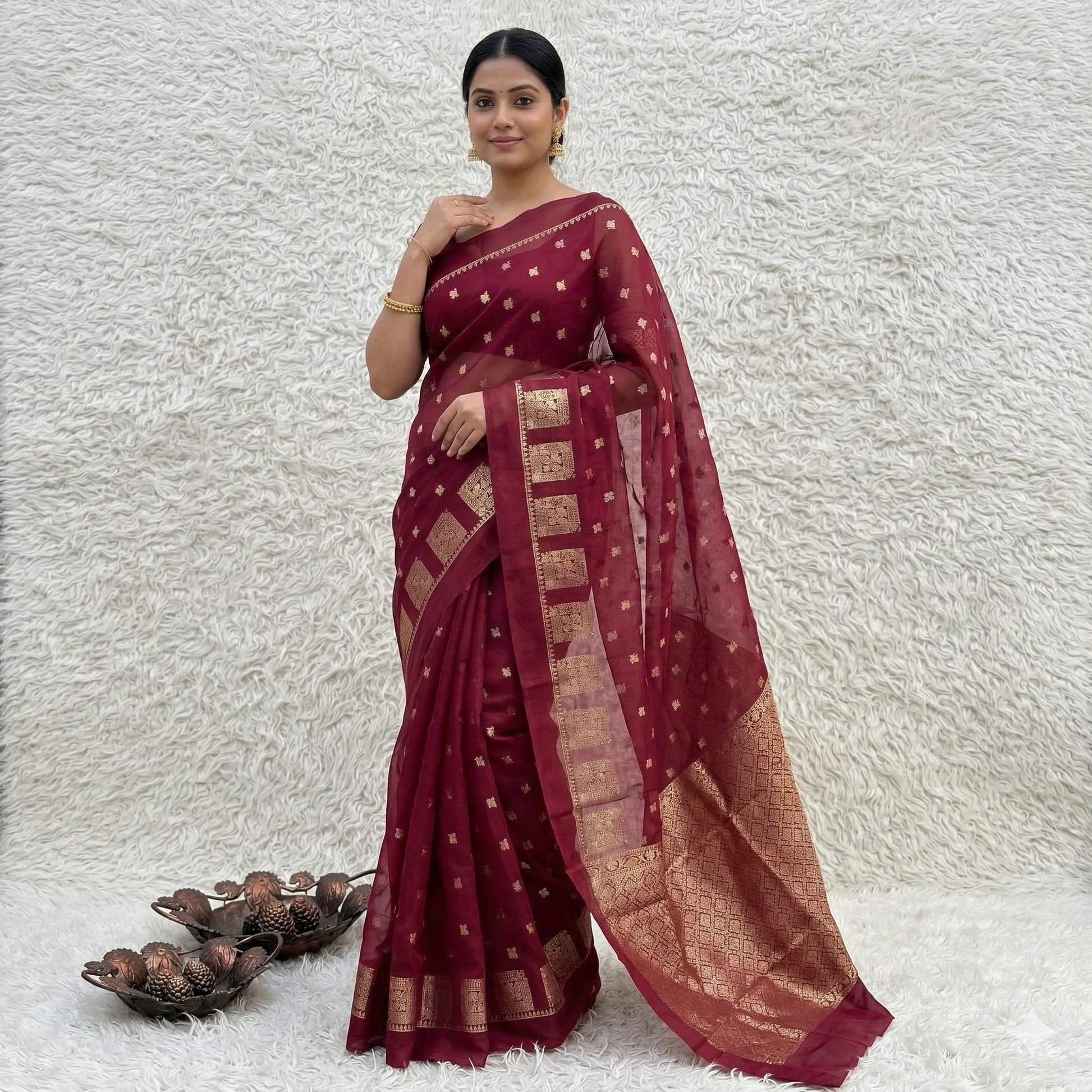 Red Banarasi Kathan Georgette Silk Saree Alna Apparels