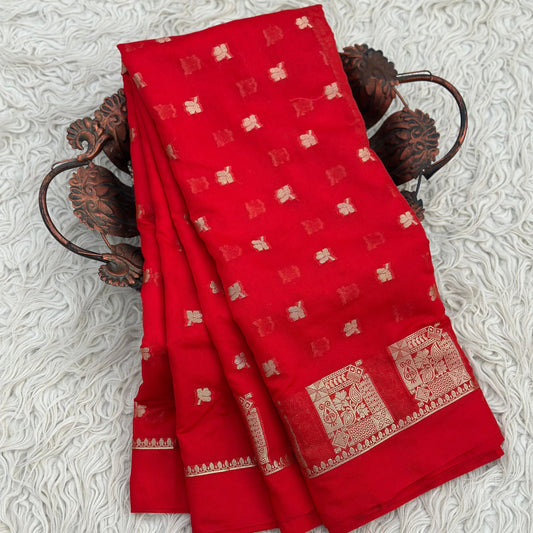 Red Banarasi Kathan Georgette Silk Saree Alna Apparels