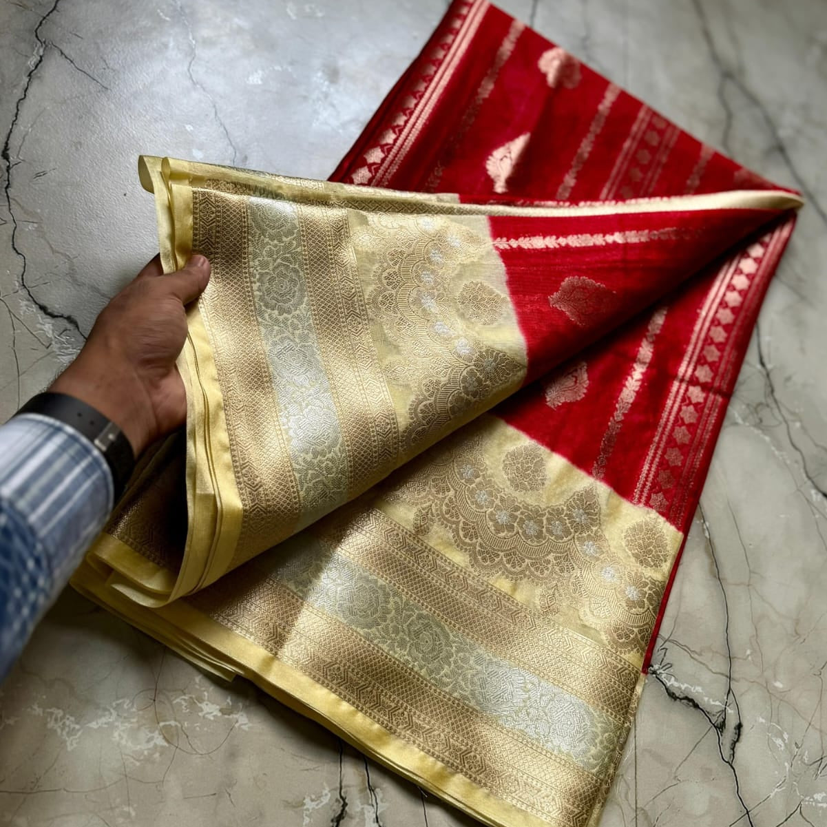 Red Banarasi Kathan Silk Saree - Alna Apparels
