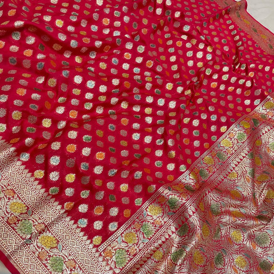 Red Banarasi Khaddi Georgette Silk Saree