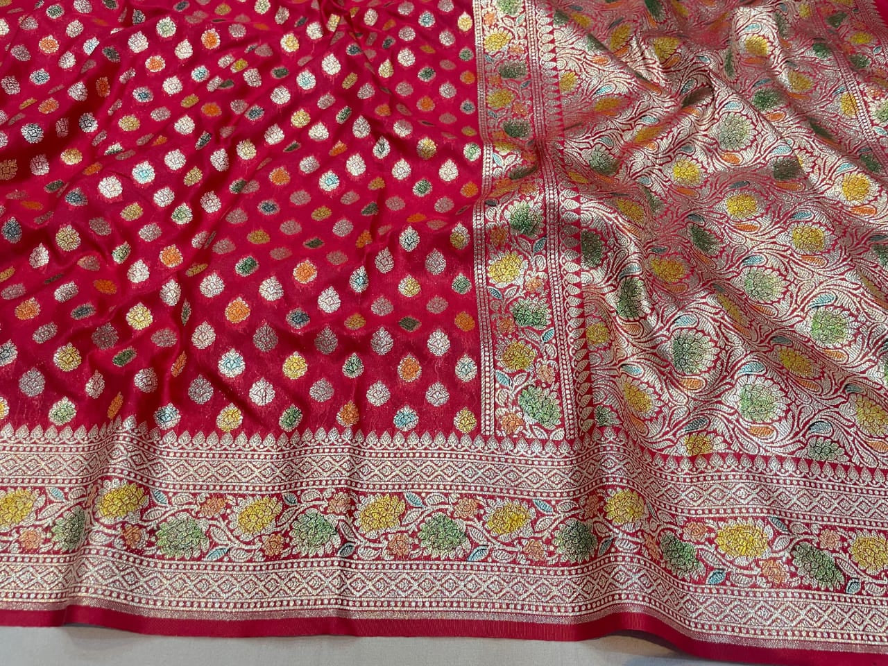 Red Banarasi Khaddi Georgette Silk Saree