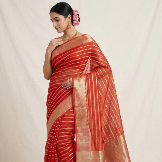 Gold Rush Color Banarasi Organza Silk Saree Alna Apparels