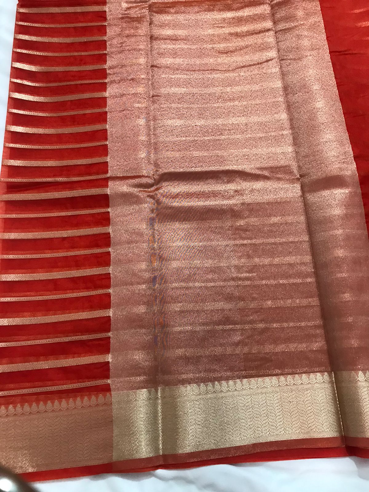 Gold Rush Color Banarasi Organza Silk Saree - Alna Apparels