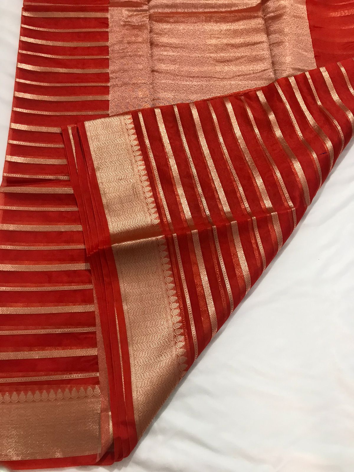 Gold Rush Color Banarasi Organza Silk Saree - Alna Apparels