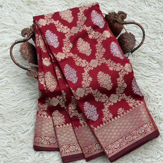 Red Banarasi Semi Kathan Silk Saree