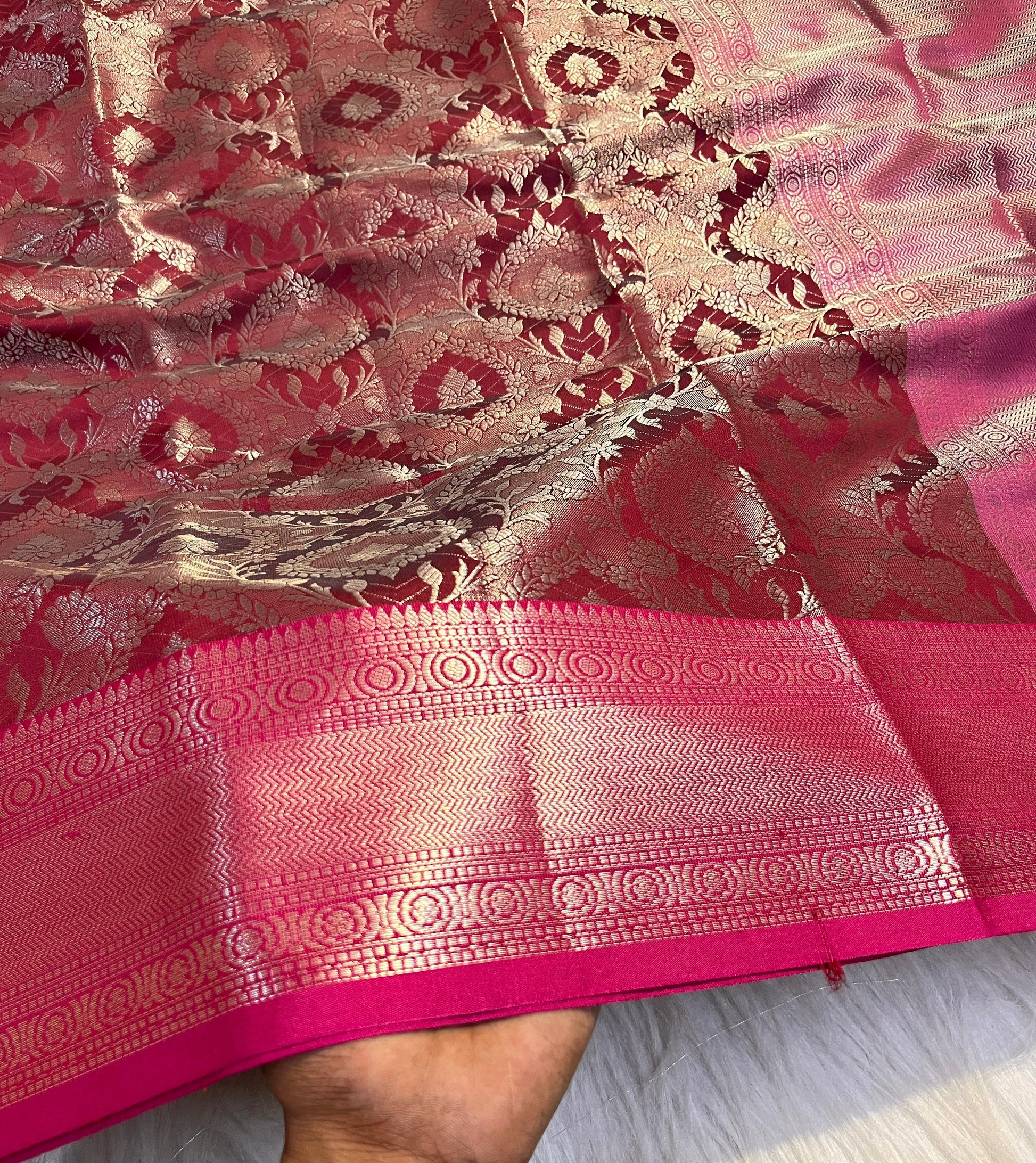 Red Banarasi Tissue Silk Saree - Alna Apparels