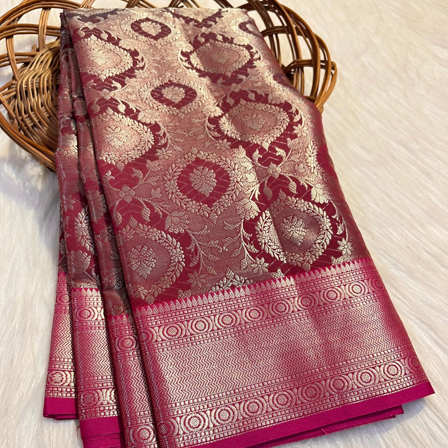 Red Banarasi Tissue Silk Saree - Alna Apparels