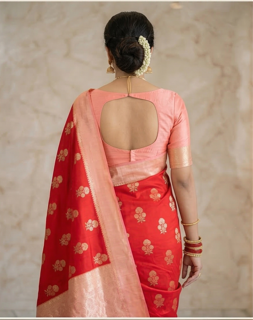 Red Color Banarasi Kathan Soft Silk Saree Alna Apparels