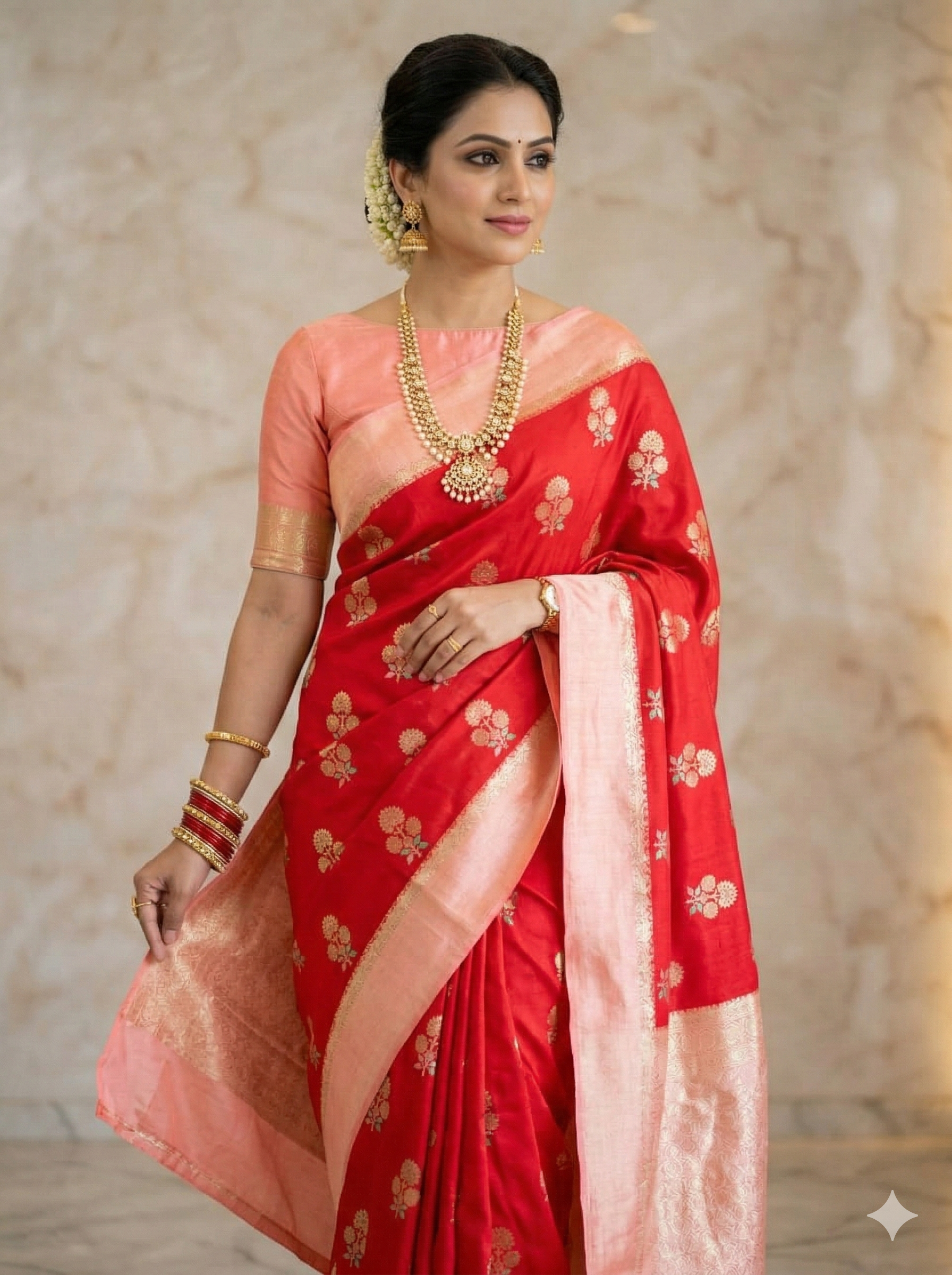 Red Color Banarasi Kathan Soft Silk Saree Alna Apparels