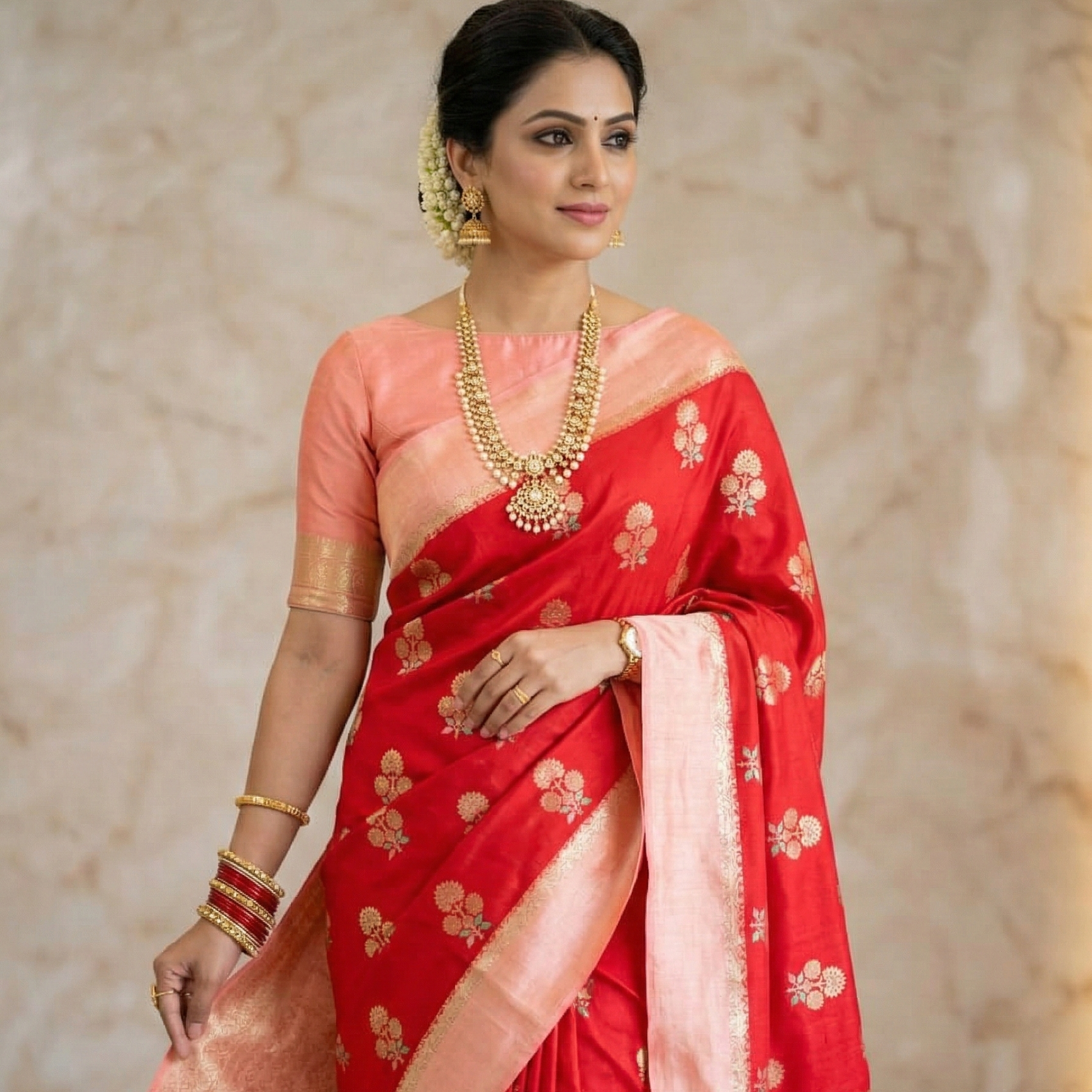 Red Color Banarasi Kathan Soft Silk Saree Alna Apparels