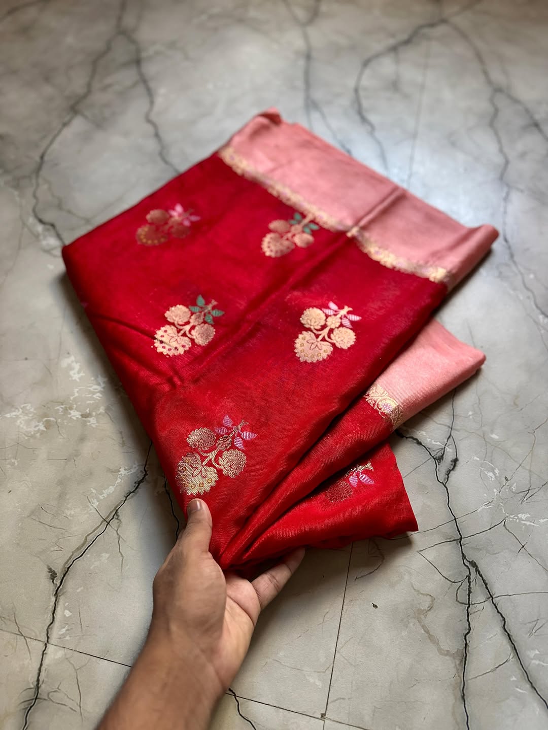 Red Color Banarasi Kathan Soft Silk Saree Alna Apparels