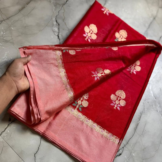 Red Color Banarasi Kathan Soft Silk Saree Alna Apparels