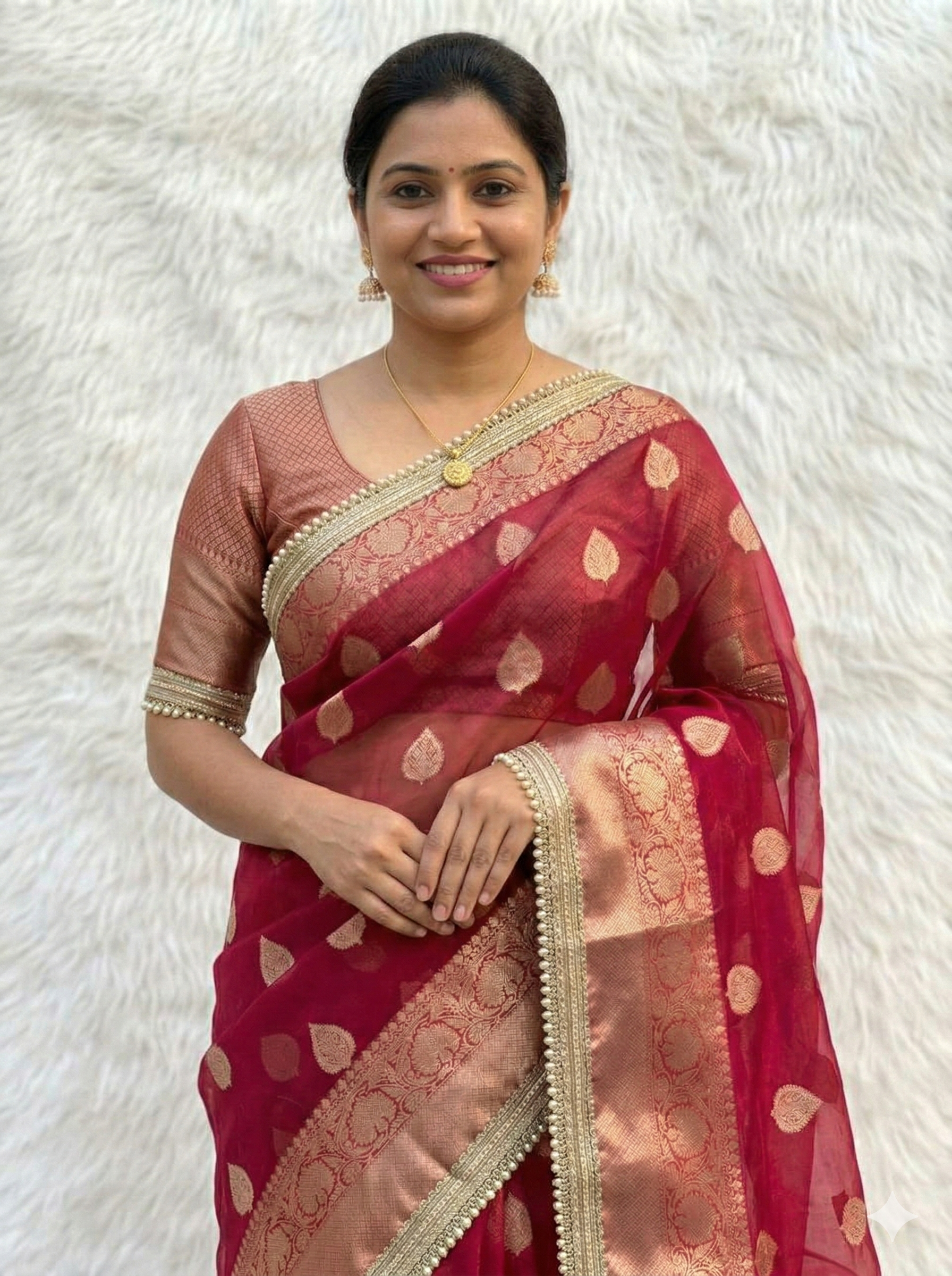 Red color Banarasi Tissue Silk Saree With Lace Work Alna Apparels