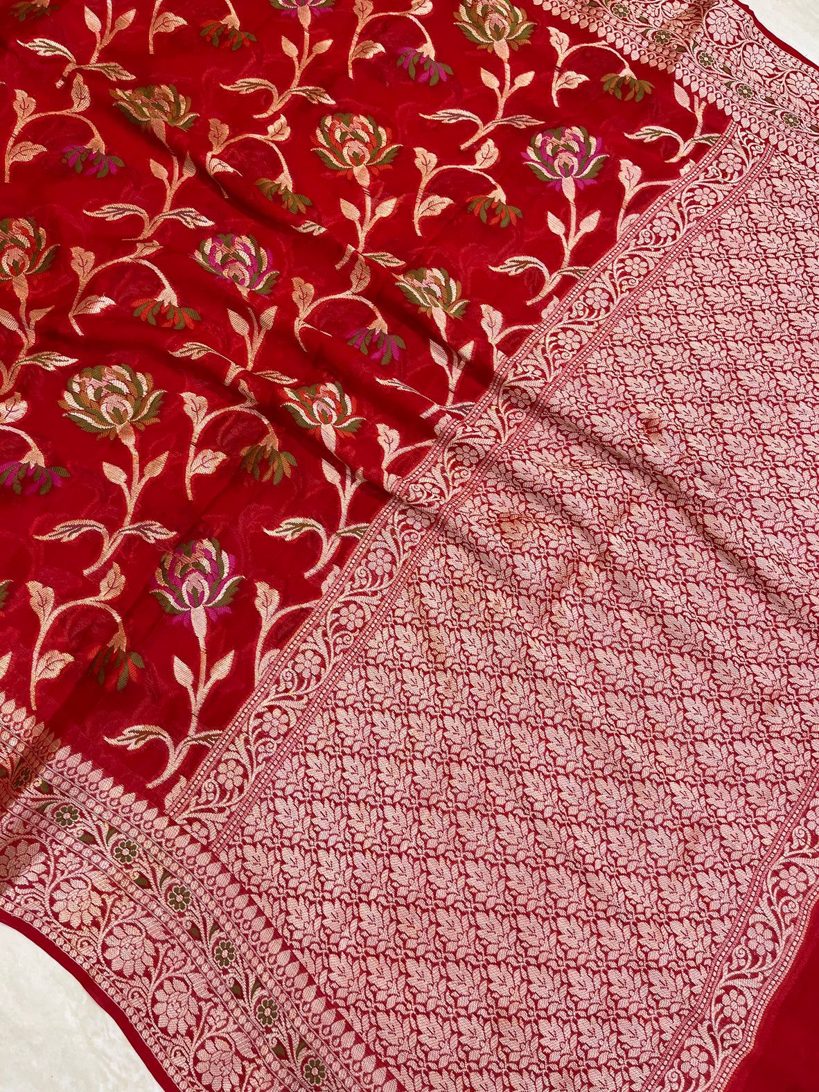 Red Meenakari work Banarasi Silk Saree - Alna Apparels