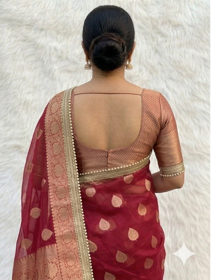 Red color Banarasi Tissue Silk Saree With Lace Work Alna Apparels