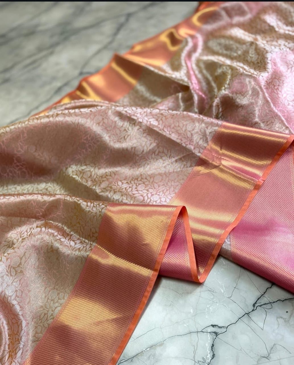 Sai Pallavi inspired Pink Banarasi Tissue Silk Saree - Alna Apparels