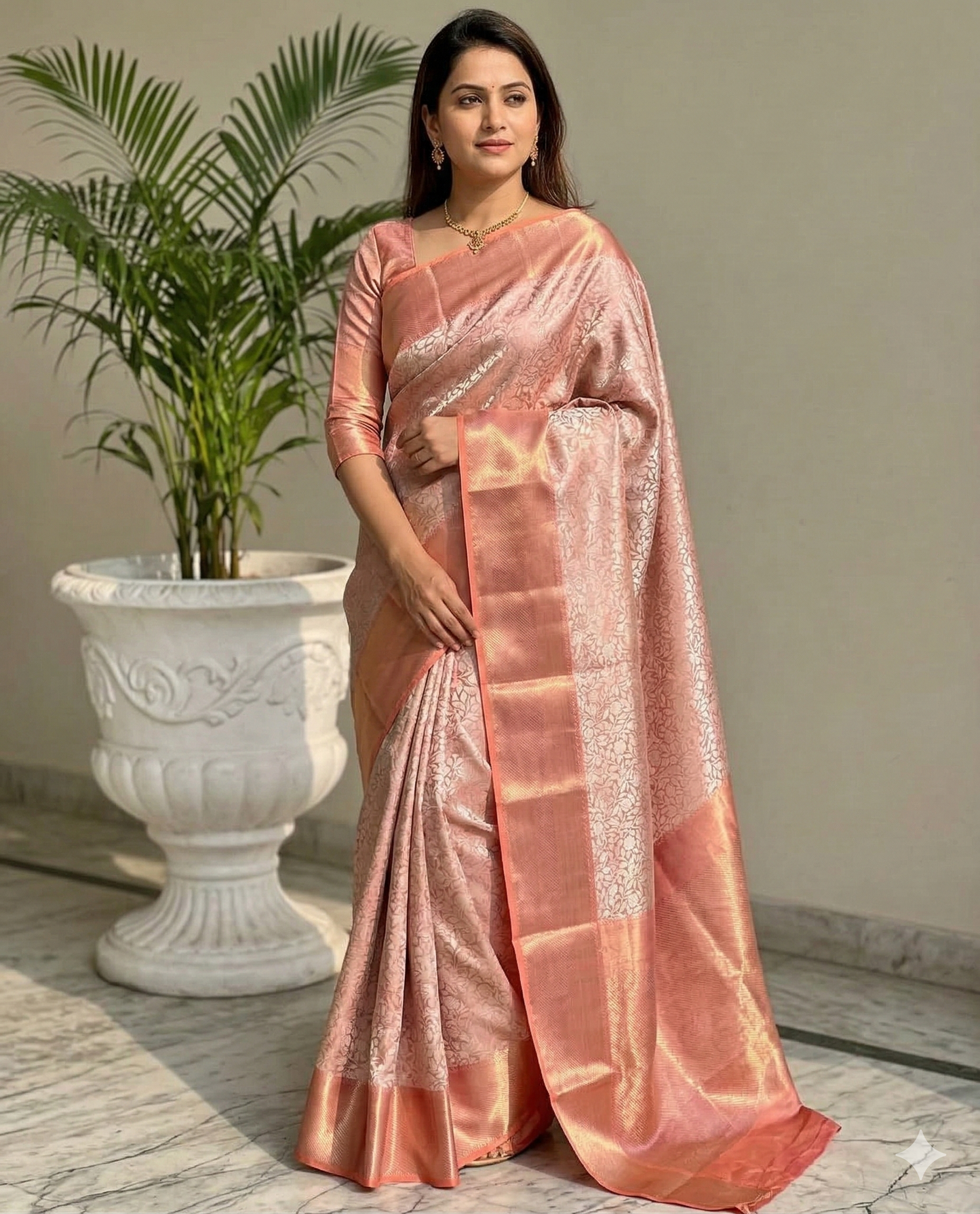 Sai Pallavi inspired Pink Banarasi Tissue Silk Saree Alna Apparels