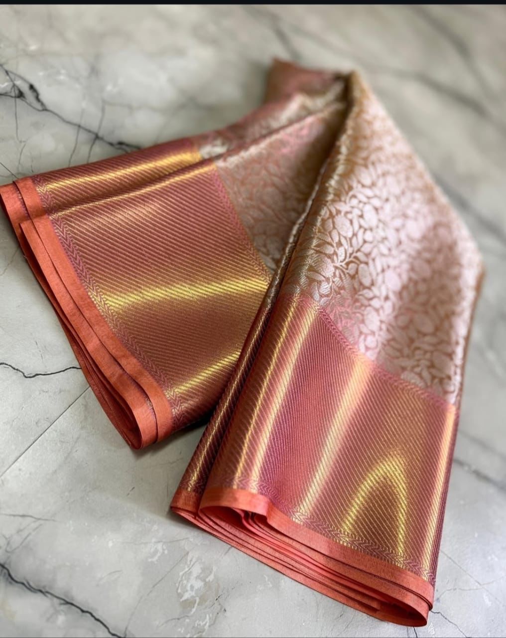 Sai Pallavi inspired Pink Banarasi Tissue Silk Saree - Alna Apparels